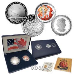 Basketball Silver Proof Dollar 2 Coin Set (U. S Mint/Canada Mint)