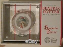 Beatrix potter 50p silver proof 2016 & 2017 Complete Coloured Sets Peter Rabbit