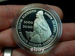 Beautiful & Scarce 2000 Leif Ericson 2 Silver Proof U. S Millennium Coin Set