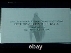 Beautiful & Scarce 2000 Leif Ericson 2 Silver Proof U. S Millennium Coin Set