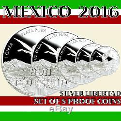 CLOSEOUT SPECIAL 2016 Mexico Set of 5 Silver Libertad Proof Coins BLOWOUT SALE