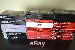 COMPLETE RUN US MINT SILVER PROOF SETS DATED 1992 to 2016 Total 25 Set's