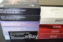 COMPLETE RUN US MINT SILVER PROOF SET DATED 2000 to 2016 Total 17 Silver Set's
