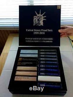 COMPLETE RUN US SILVER PROOF SETS DATED 1992 TO 2015 & 1999 TO 2015 PROOF SETS