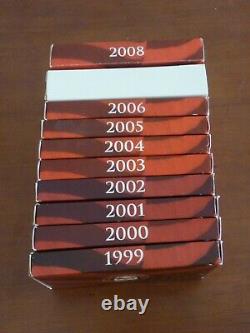 COMPLETE SET SILVER 90% PROOF SETS 10 Sets 1999-2008 with / COAs & BOXES