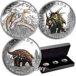 Canada 2016 Day of Dinosaurs Complete 3 Coin Set $10 Silver Proofs in Case Box