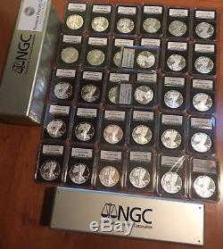 Complete NGC PF69 Proof Silver Eagle Set (1986-2018) Retro Black Label withBoxes