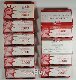 Complete Run Us Mint Silver Proof Sets Dated 1999 To 2009