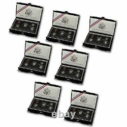 Complete Set 1992 thru 1998 7 Premier SILVER Proof Sets With Box & COA