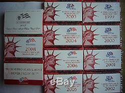 Complete Set of US Silver Proof Sets 1999-2009 Including All Statehood Quarters
