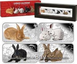 Cook Islands 2011 Year of Rabbit 4 Coin Rectangle Color Silver Proof $1 Set