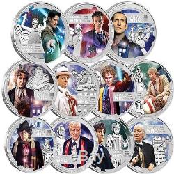 DOCTOR WHO 11 DOCTOR FOB SET 11x 1/2oz PROOF SILVER COIN WITH FREE TARDIS