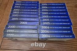 Dealers Lot Of US Mint Proof Sets 1999-2006 Proof Sets Complete Lot Of 21 Sets
