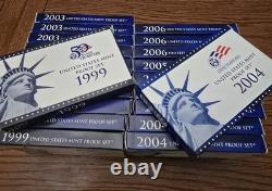 Dealers Lot Of US Mint Proof Sets 1999-2006 Proof Sets Complete Lot Of 21 Sets
