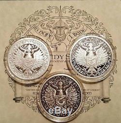 Destiny Knight The Raven Silver 3 Coin Collectors Set BU, Proof & Antiqued