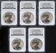 Five Coin Set Of 2006-p American Silver Eagle 20th Anni. Reverse Proof Ngc Pr70