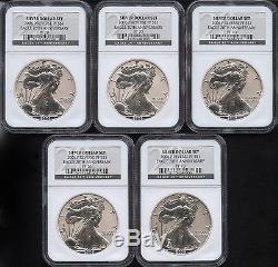 Five Coin Set of 2006-P American Silver Eagle 20th Anni. Reverse Proof NGC PR70