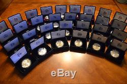 Full Set 1986-2018 PROOF AMERICAN EAGLE SILVER DOLLARS in MINT BOXES 32 COINS