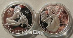 Full Set. 999 Nude Silver Proof Coin Art Rounds Chinese New Year / Asian Zodiac