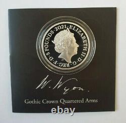Great Engravers 2021 Quartered Arms Gothic Crown 2oz Silver Proof Coin