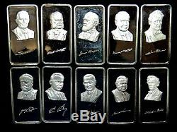 Hamilton Mint 10 Bars U. S. Presidents 1 oz Each. 999 Fine Proof Silver Bar Set