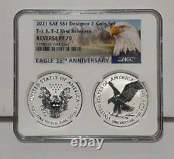 IN HAND 2021 NGC PF70 FR Reverse Proof American Silver Eagle Designer 2pc Set