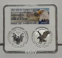 IN HAND 2021 NGC PF70 FR Reverse Proof American Silver Eagle Designer 2pc Set