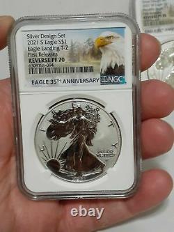 (IN-HAND) 2021 NGC PF70 FR Reverse Proof American Silver Eagle Designer 2pc Set