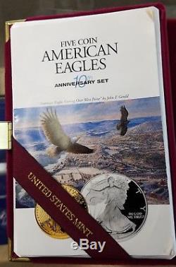 KEY! 1995-W Proof 5-Coin American Eagle 10th Anniversary Gold & Silver Set withCOA