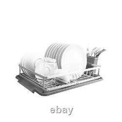 Kitchen Countertop Rust Proof Aluminum Dish Drying Rack With Drainboard Set