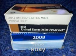 LOT 56 PROOF COINS 2008, 2009, 2012, 2013 Sets withCOA & Boxes-VALUE $566.50