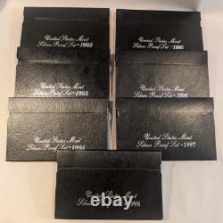 LOT OF 7 U. S. MINT SILVER PROOF SETS 1992 1998 in OGP BOXES with COAs