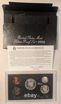 LOT OF 7 U. S. MINT SILVER PROOF SETS 1992 1998 in OGP BOXES with COAs