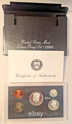 LOT OF 7 U. S. MINT SILVER PROOF SETS 1992 1998 in OGP BOXES with COAs