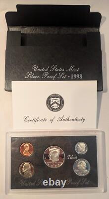 LOT OF 7 U. S. MINT SILVER PROOF SETS 1992 1998 in OGP BOXES with COAs