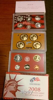 LOT Three U. S. Silver Proof Sets 2008, 2010, 2011 withCOAS and OGP