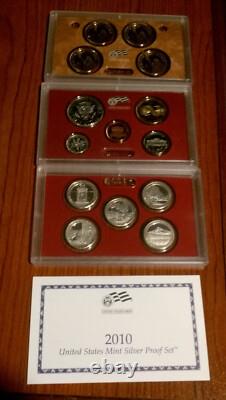 LOT Three U. S. Silver Proof Sets 2008, 2010, 2011 withCOAS and OGP