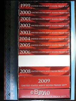 LOT of 12 SILVER PROOF SETS 1999-2010 ORIGINAL PACKAGING CERTIFICATE EXTRA BOX