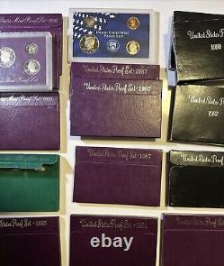 Lot Of 16 US Proof Sets 1979-1999 Mixed