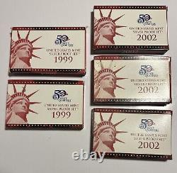 Lot Of 5 US Mint Silver Proof Sets WithCOA