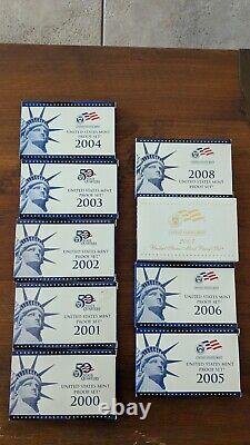 Lot Of 7 2000-2008 Proof Set United States US Mint & COA Unopened One Owner