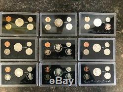 Lot Of (9) 1992-1998-s Us Mint Silver Proof Sets Original Packaging Coa