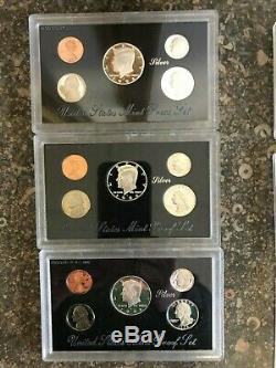 Lot Of (9) 1992-1998-s Us Mint Silver Proof Sets Original Packaging Coa