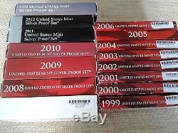 Lot of 16 US Mint Silver Proof Sets (1998-2013) Complete Run Plus 2 others