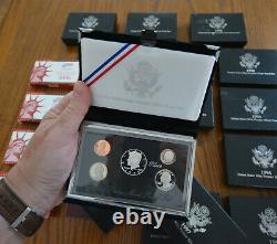 Lot of 18 US Premier, Prestige & Silver Proof Sets 1988 1992 1997 2007 2009 +