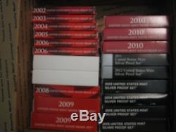 Lot of 23 U. S. Silver Proof Sets, 1993, 1996 and 2002-2015 withBoxes and COAs