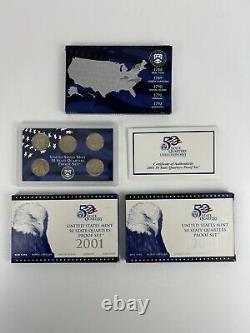 Lot of 34 US Mint State Quarter Proof Sets With COA Mixed Years 1987-2006