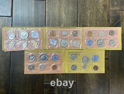 Lot of (5) 1964 United States Mint Proof Set 90% Silver 25 Coins with Envelopes