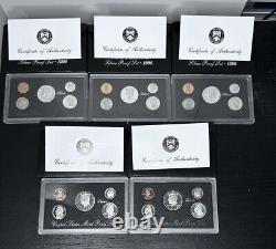 Lot of (5) SILVER Proof US Mint Sets 1996 (3) And 1998 (2). All With COA's