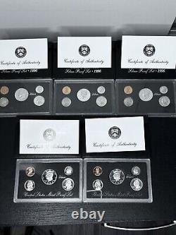 Lot of (5) SILVER Proof US Mint Sets 1996 (3) And 1998 (2). All With COA's